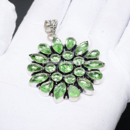 Green Peridot Flower Pendant