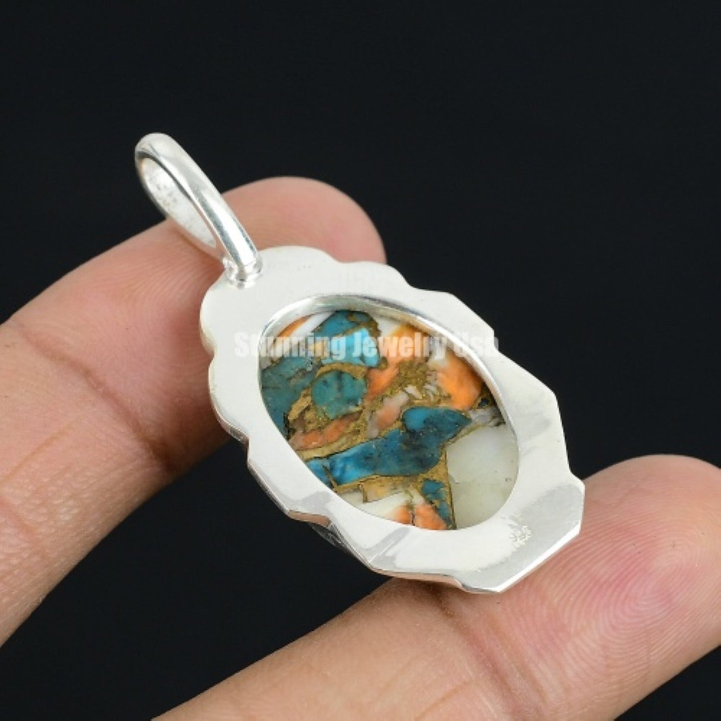 Orange Spiny Oyster Turquoise Gemstone Pendant