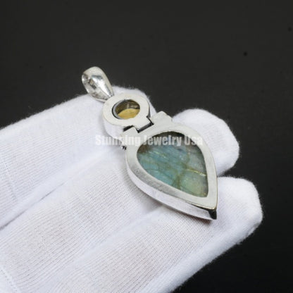 Iridescent Blue Labradorite Gemstone Pendant