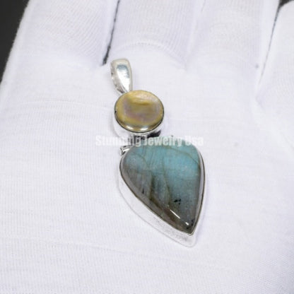 Iridescent Blue Labradorite Gemstone Pendant