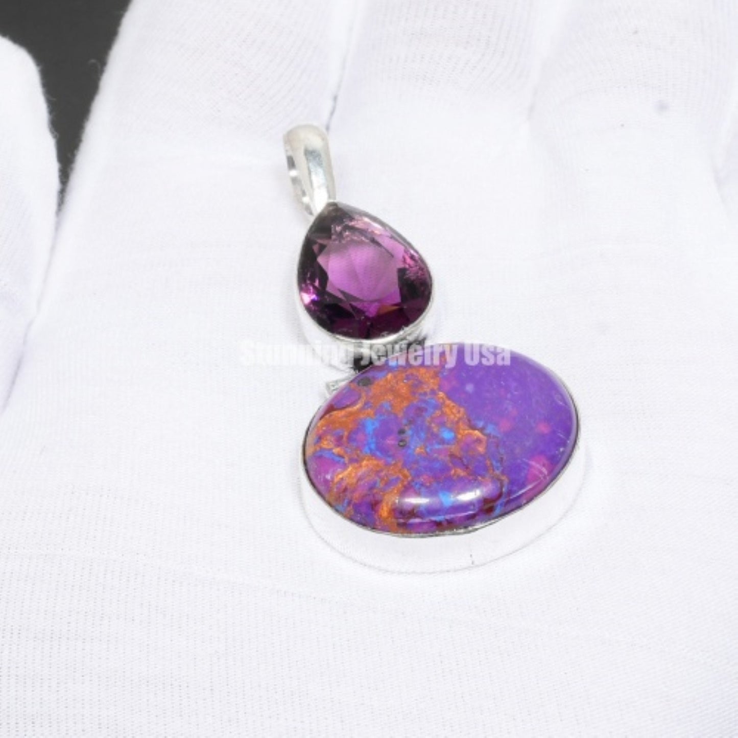 Purple Copper Turquoise & Amethyst Gemstone Pendant