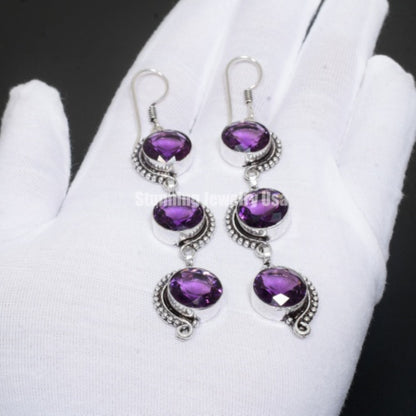 Purple Amethyst Sterling Silver Earrings