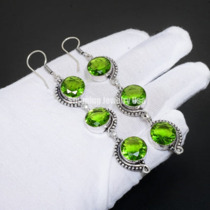 Green Peridot Gemstone Sterling Silver Earrings