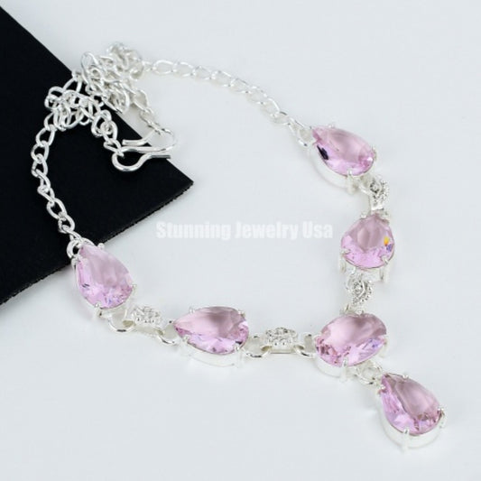 Pink Kunzite Gemstone Sterling Silver Necklace