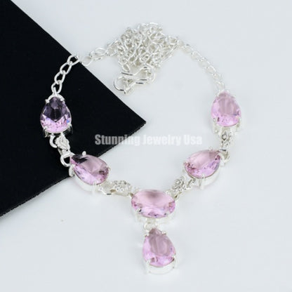 Pink Kunzite Gemstone Sterling Silver Necklace