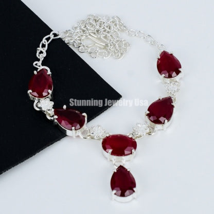Red Garnet Sterling Silver Necklace