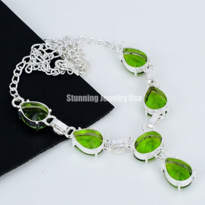 Green Peridot Sterling Silver Necklace