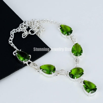 Green Peridot Sterling Silver Necklace