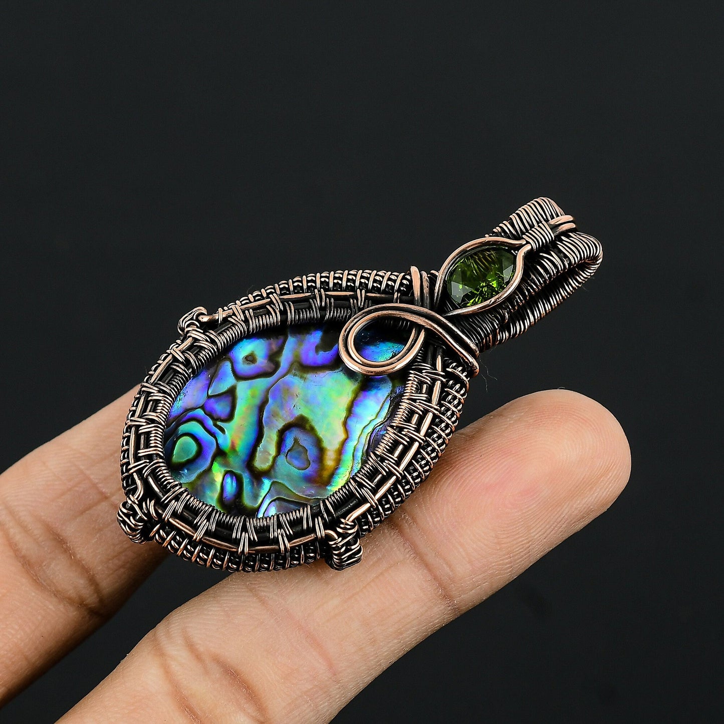 Rainbow Abalone Gemstone Copper Pendant