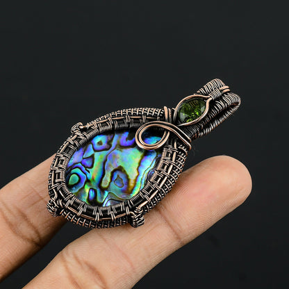Rainbow Abalone Gemstone Copper Pendant