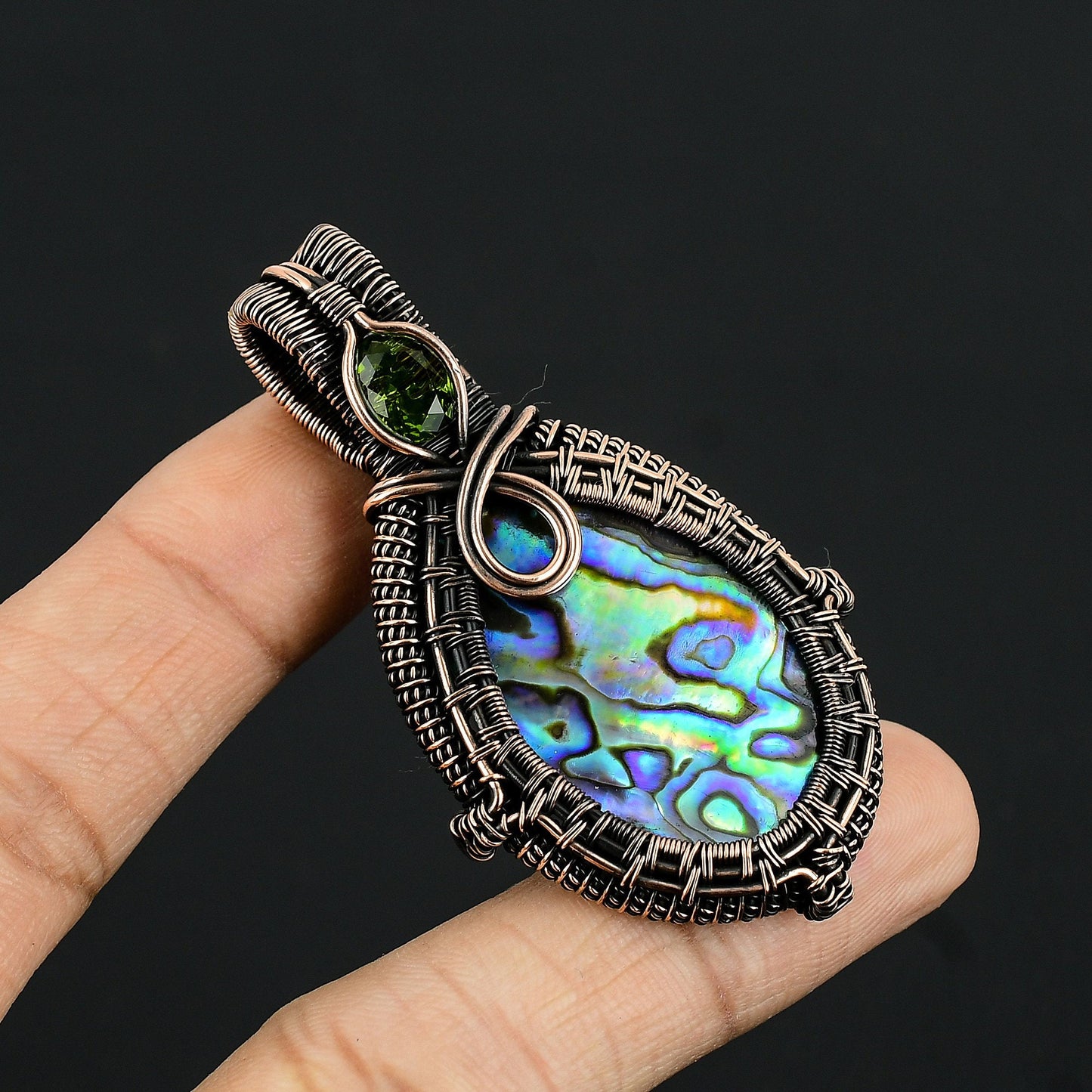 Rainbow Abalone Gemstone Copper Pendant