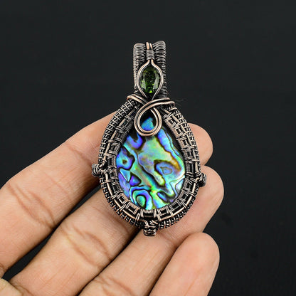 Rainbow Abalone Gemstone Copper Pendant