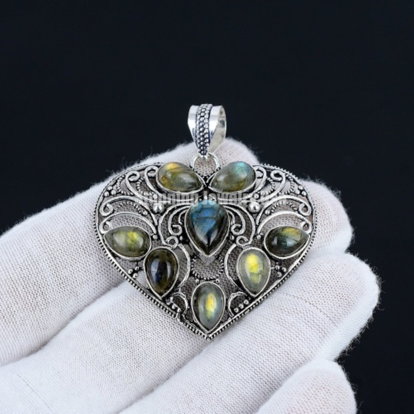 Blue Labradorite Gemstone Heart Pendant