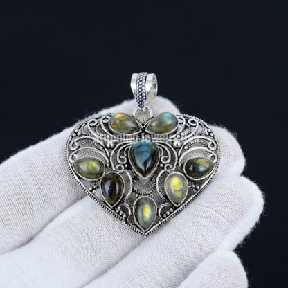 Blue Labradorite Gemstone Heart Pendant