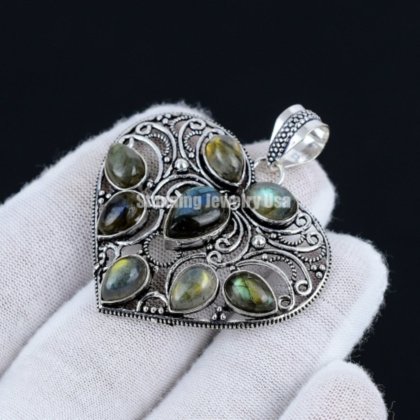 Blue Labradorite Gemstone Heart Pendant