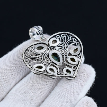 Blue Labradorite Gemstone Heart Pendant
