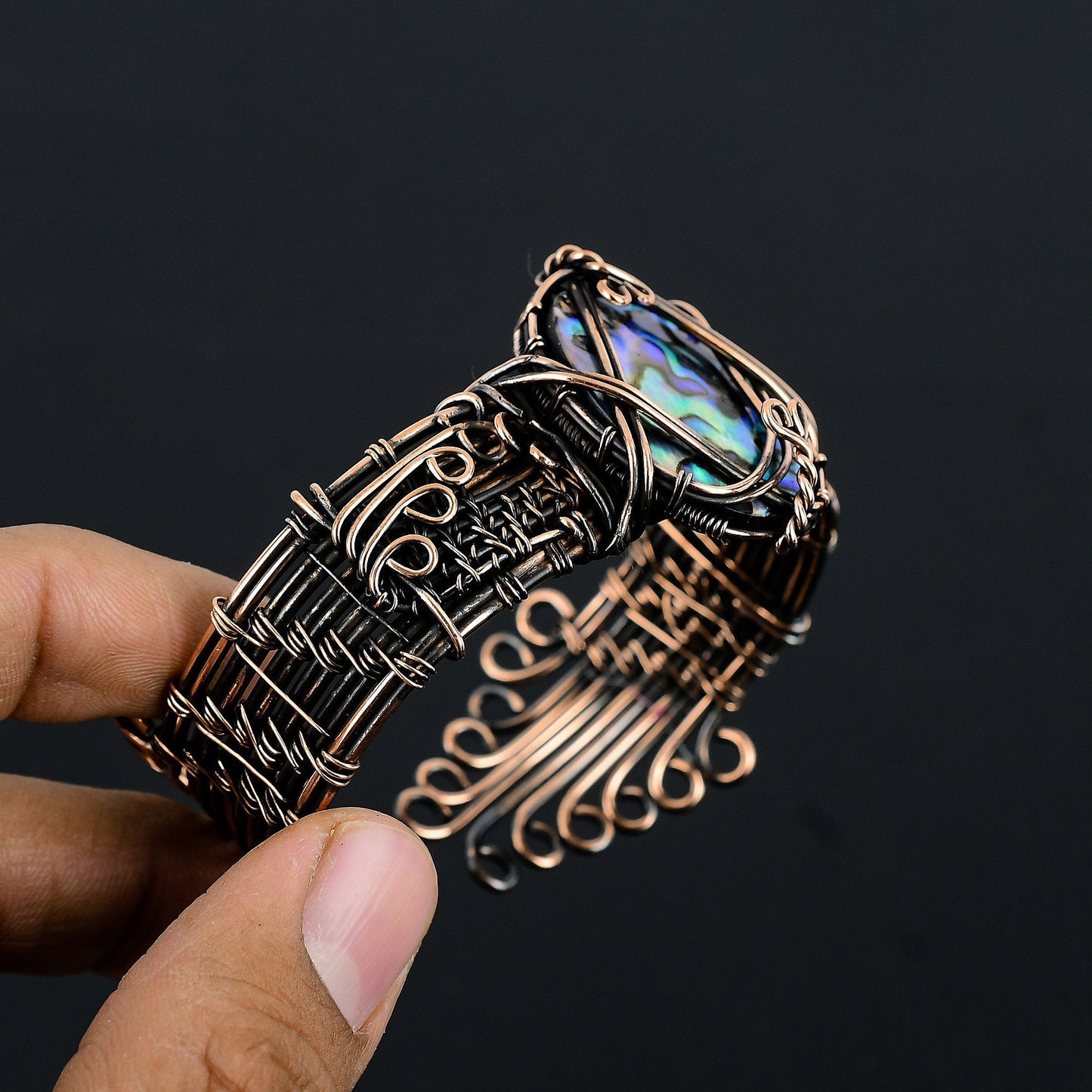 Rainbow Abalone Gemstone Cuff Bracelet