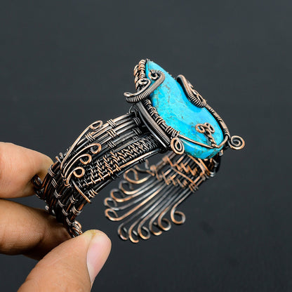 Turquoise Gemstone Copper Cuff Bracelet