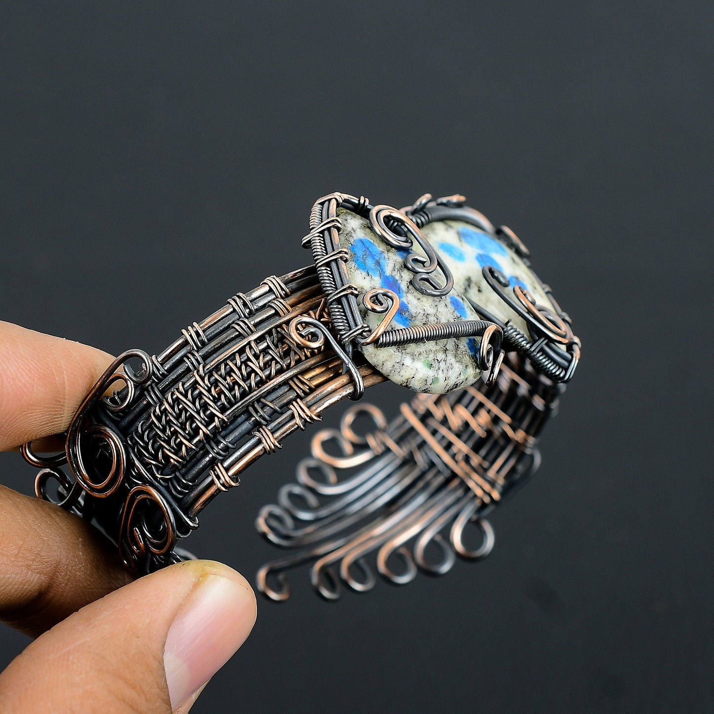 Blue Azurite Gemstone Cuff Bracelet