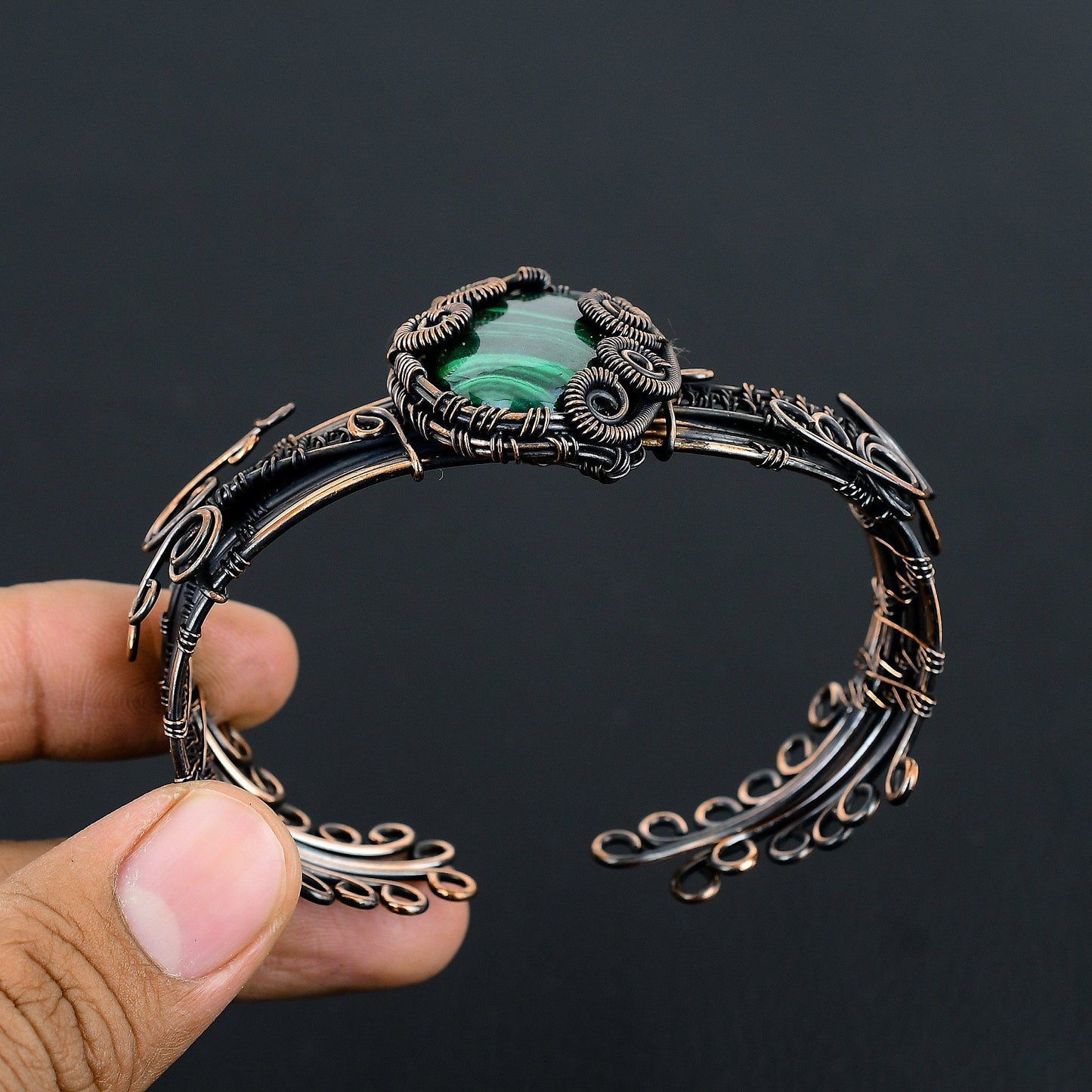 Green Malachite Gemstone Cuff Bracelet
