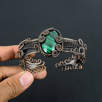 Green Malachite Gemstone Cuff Bracelet