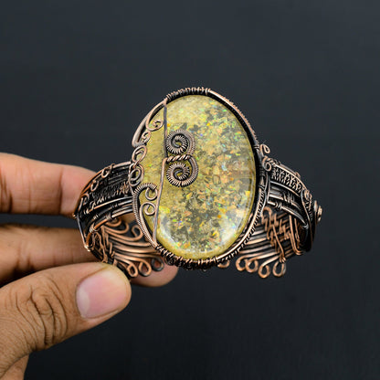 White Ethiopian Opal Gemstone Copper Cuff Bracelet