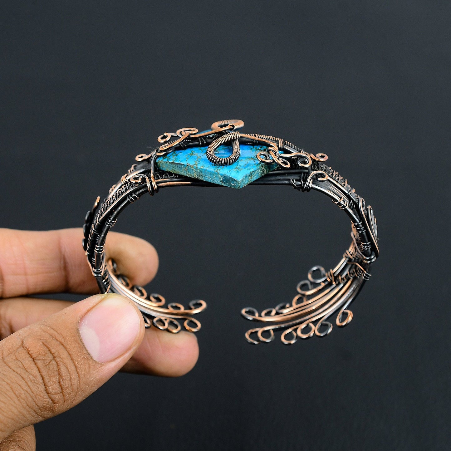 Turquoise Gemstone Copper Wire Wrap Bracelet
