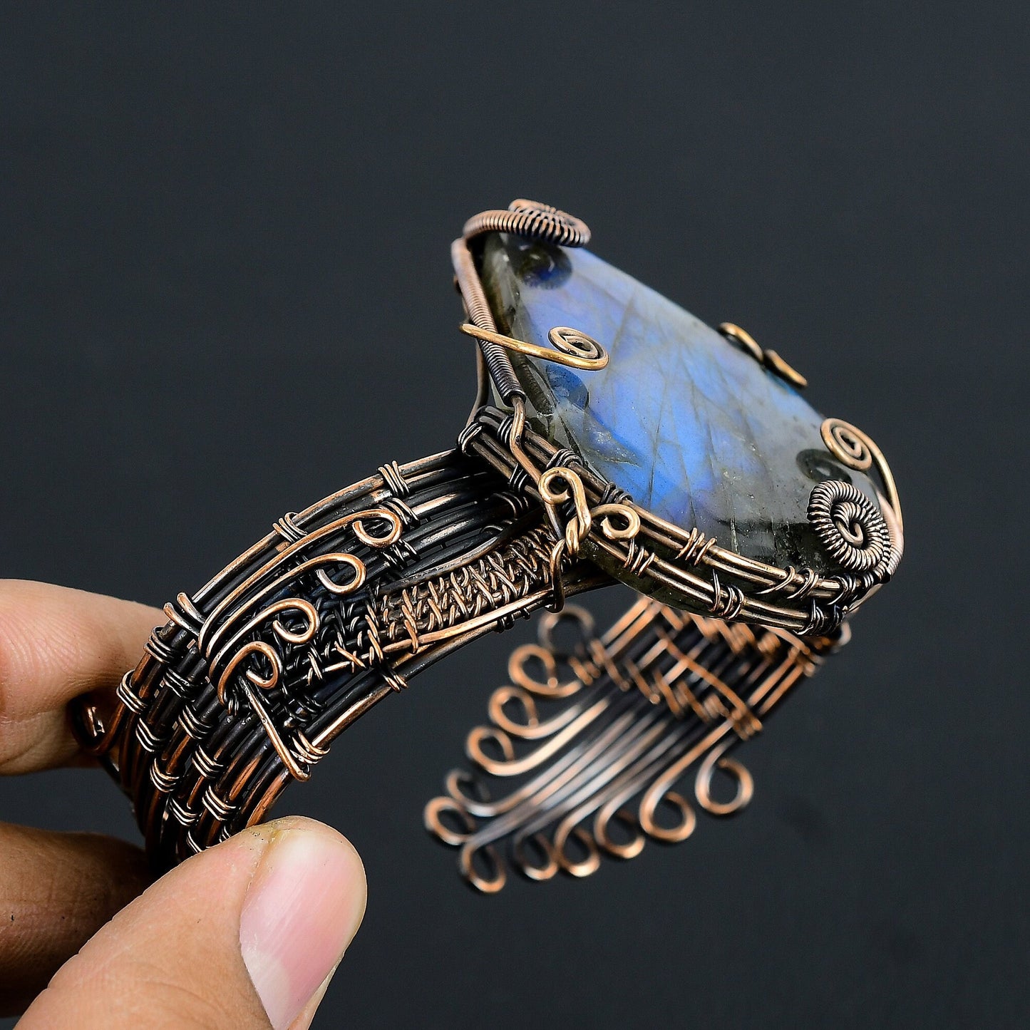 Blue Labradorite Gemstone Cuff Bracelet