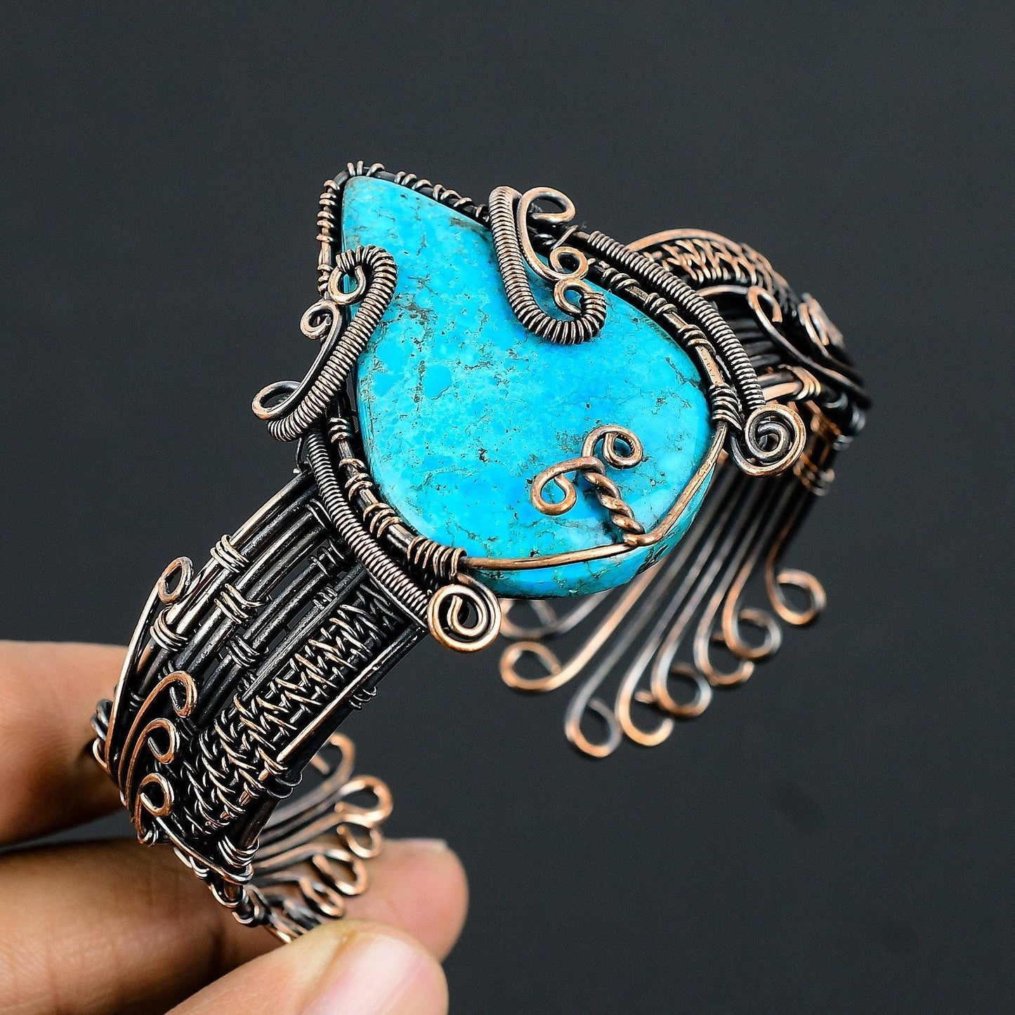 Turquoise Gemstone Copper Cuff Bracelet