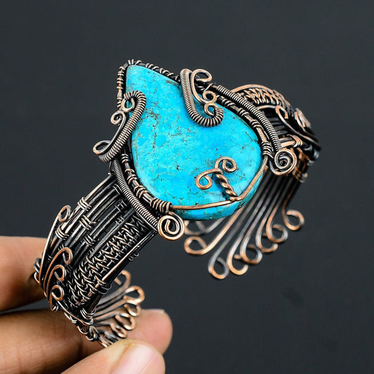 Turquoise Gemstone Copper Cuff Bracelet
