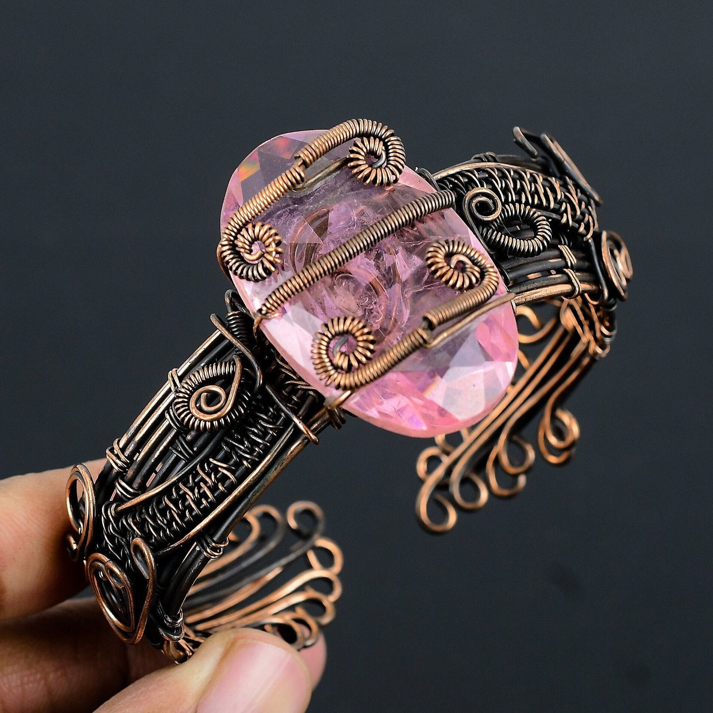 Pink Kunzite Gemstone Cuff Bracelet