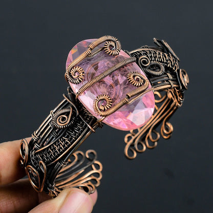 Pink Kunzite Gemstone Cuff Bracelet