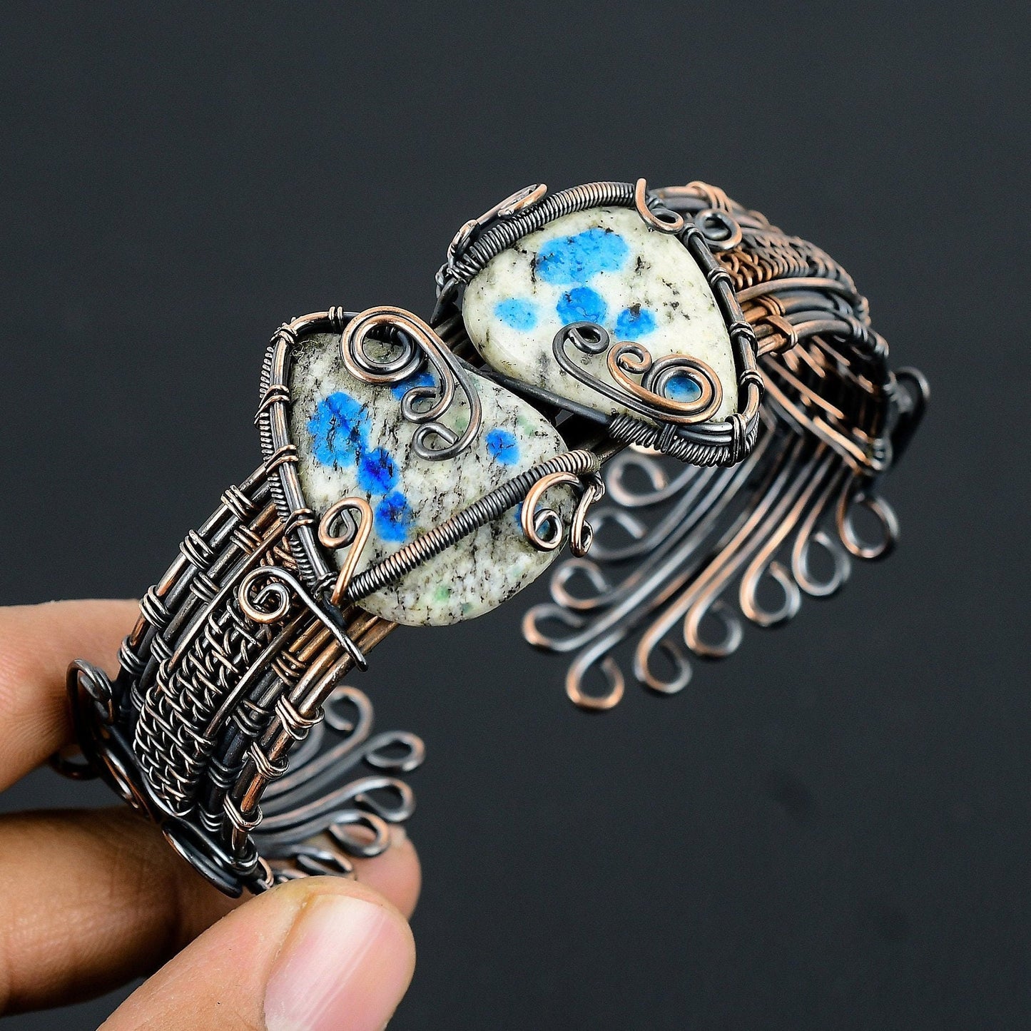 Blue Azurite Gemstone Cuff Bracelet