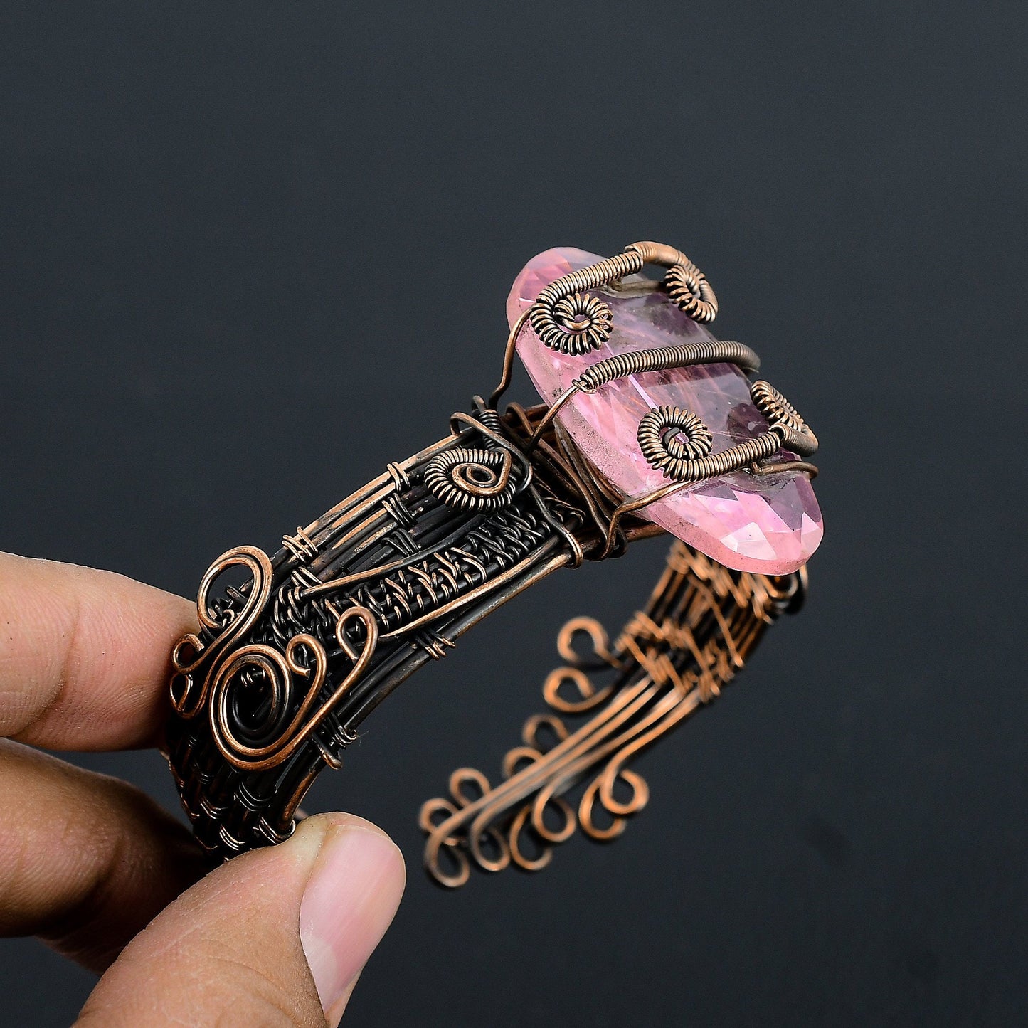 Pink Kunzite Gemstone Cuff Bracelet