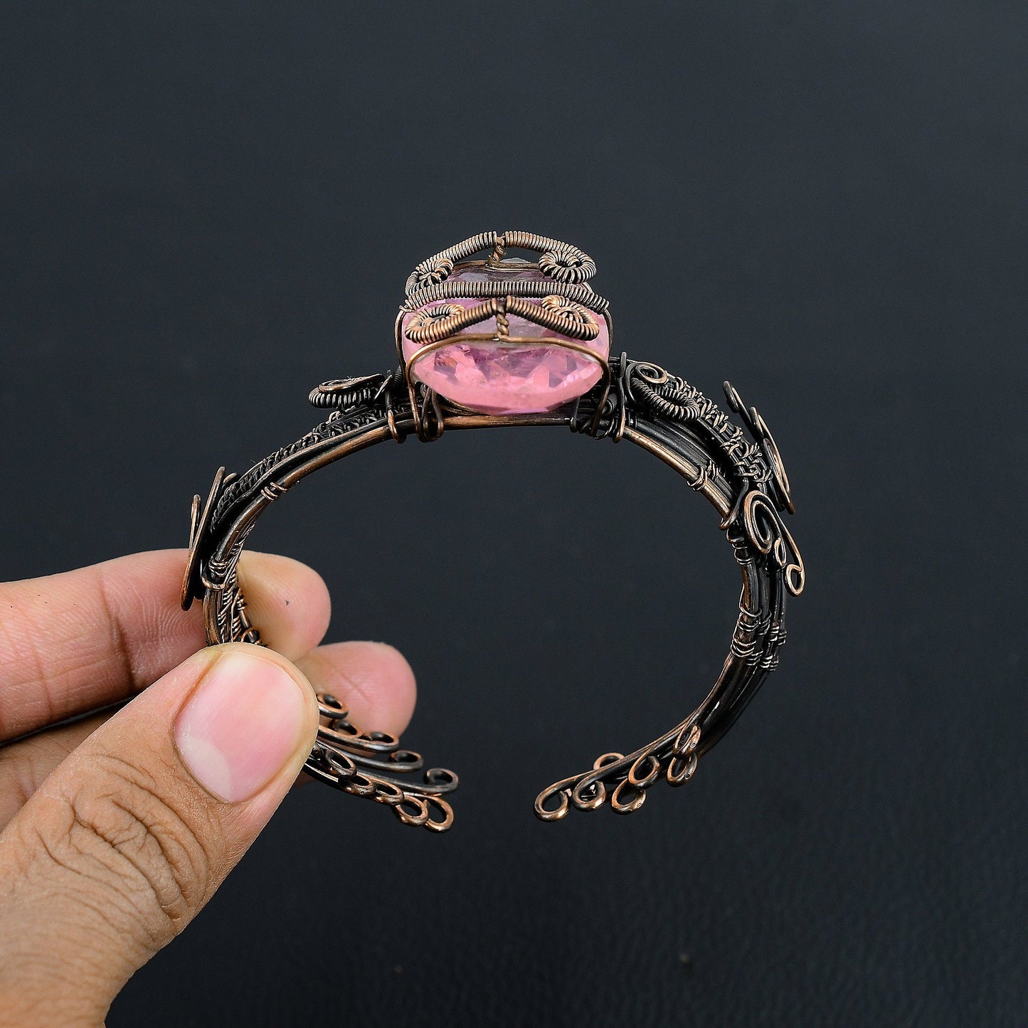 Pink Kunzite Gemstone Cuff Bracelet