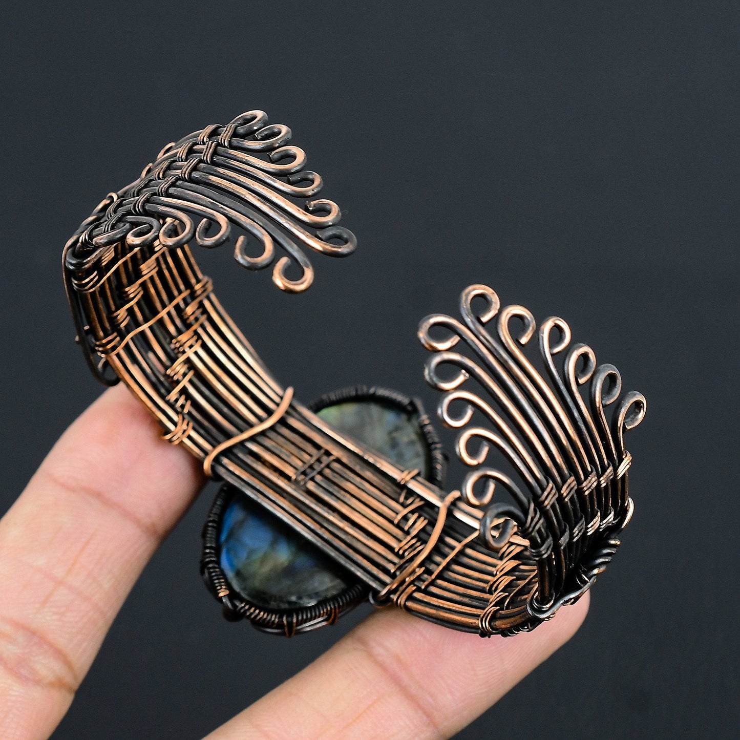 Blue Labradorite Gemstone Copper Cuff Bracelet