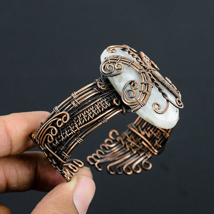 Copper Moonstone Gemstone Cuff Bracelet
