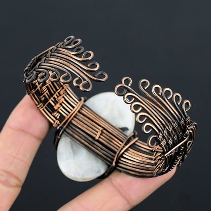 Copper Moonstone Gemstone Cuff Bracelet