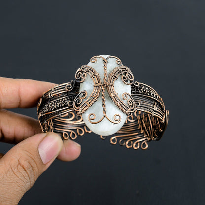 Copper Moonstone Gemstone Cuff Bracelet