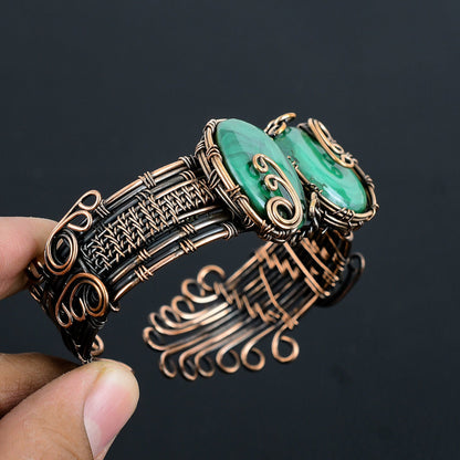 Green Malachite Gemstone Cuff Bracelet