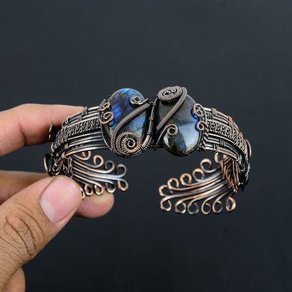 Blue-Green Labradorite Gemstone Cuff Bracelet