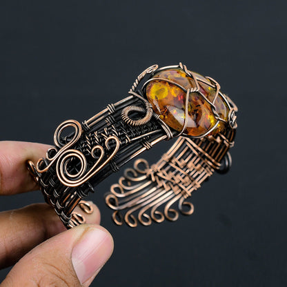 Amber Gemstone Copper Cuff Bracelet