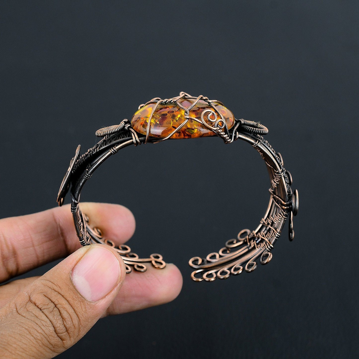 Amber Gemstone Copper Cuff Bracelet