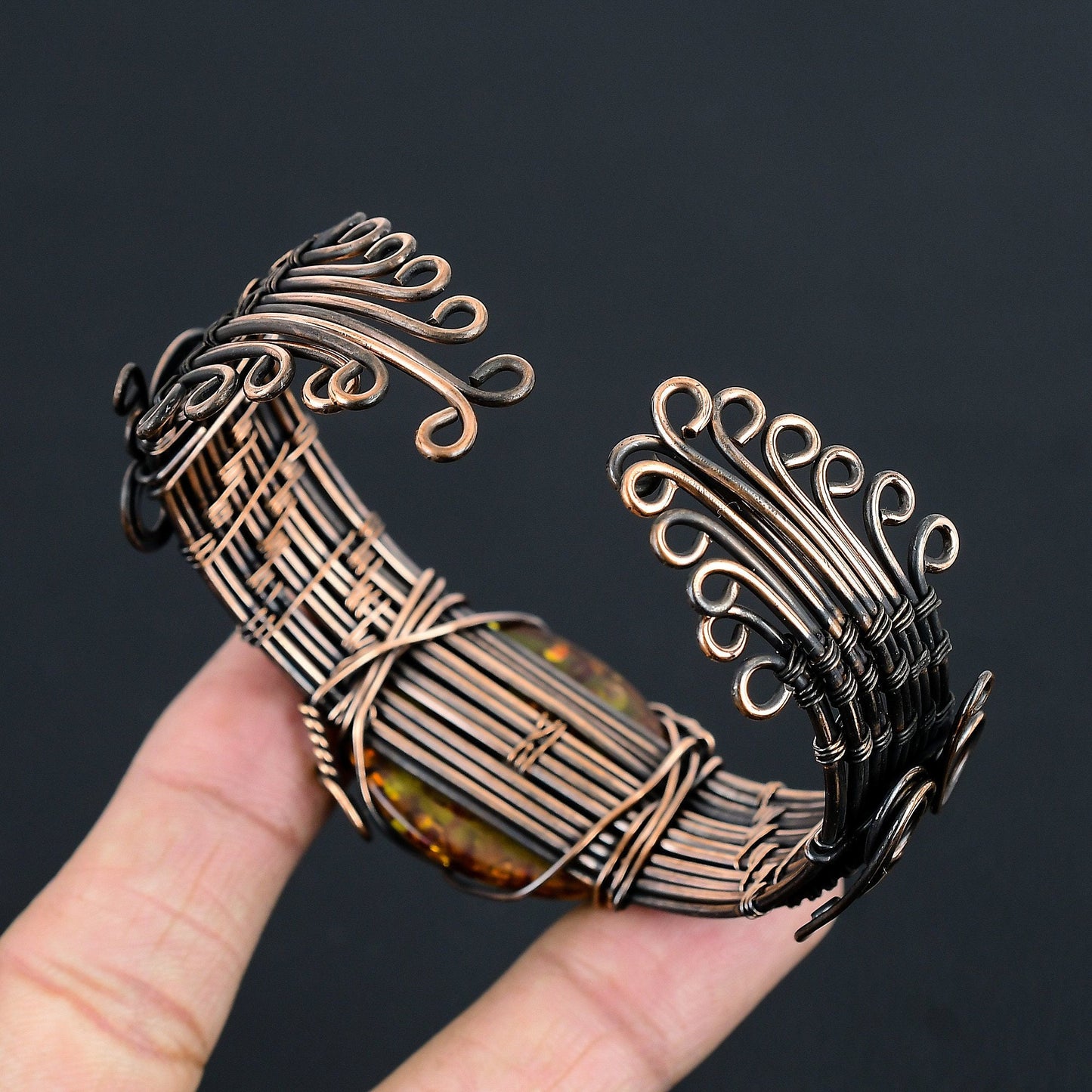 Amber Gemstone Copper Cuff Bracelet