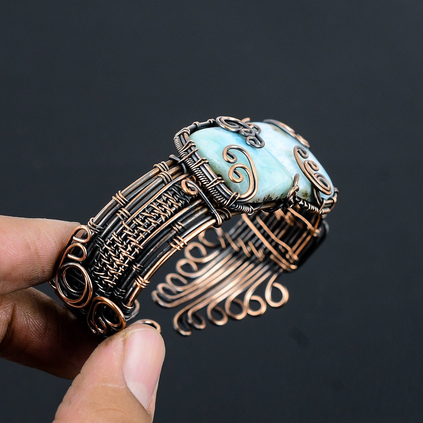Blue Larimar Gemstone Copper Bracelet