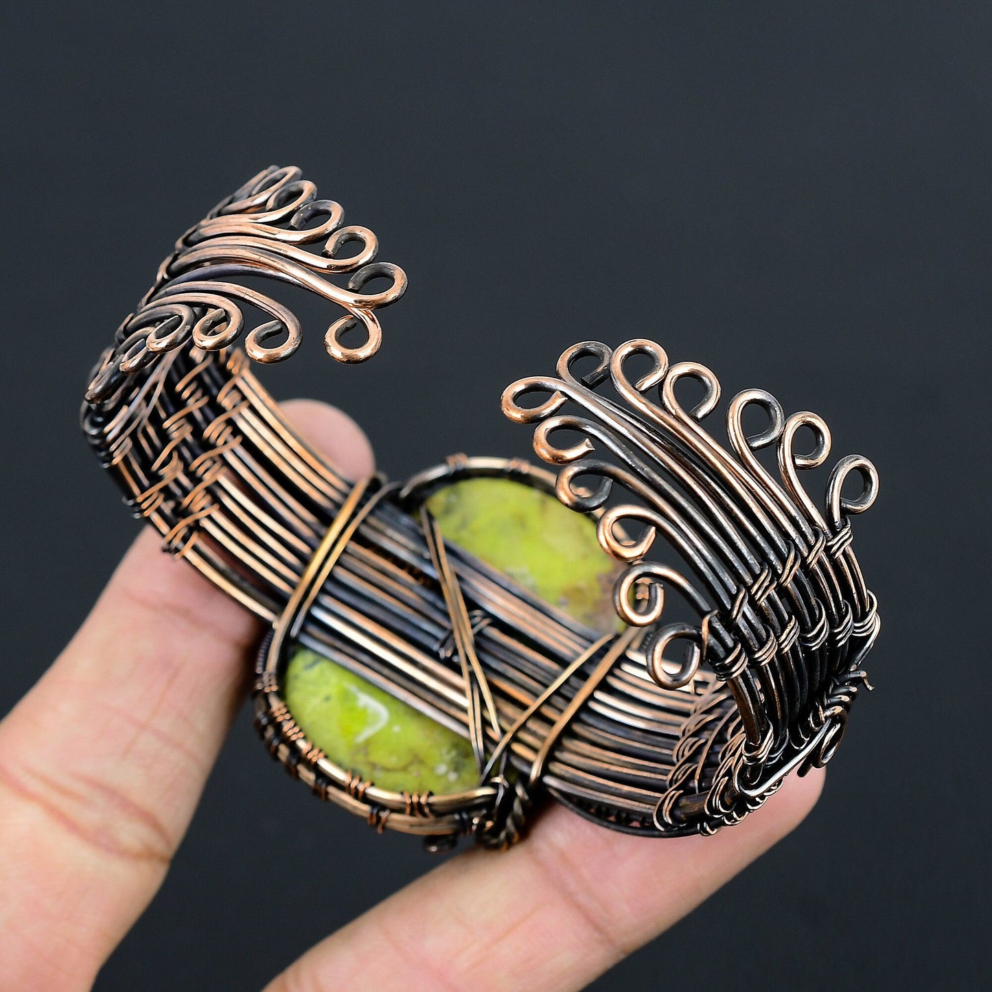 Green Atlantisite Gemstone Cuff Bracelet