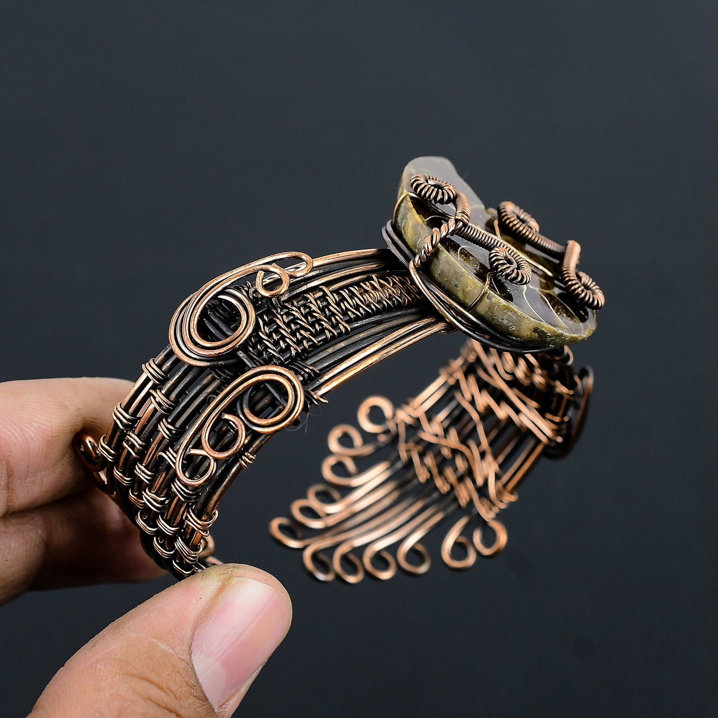 Brown Ammonite Gemstone Cuff Bangle