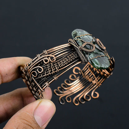Green Seraphinite Gemstone Copper Cuff Bracelet