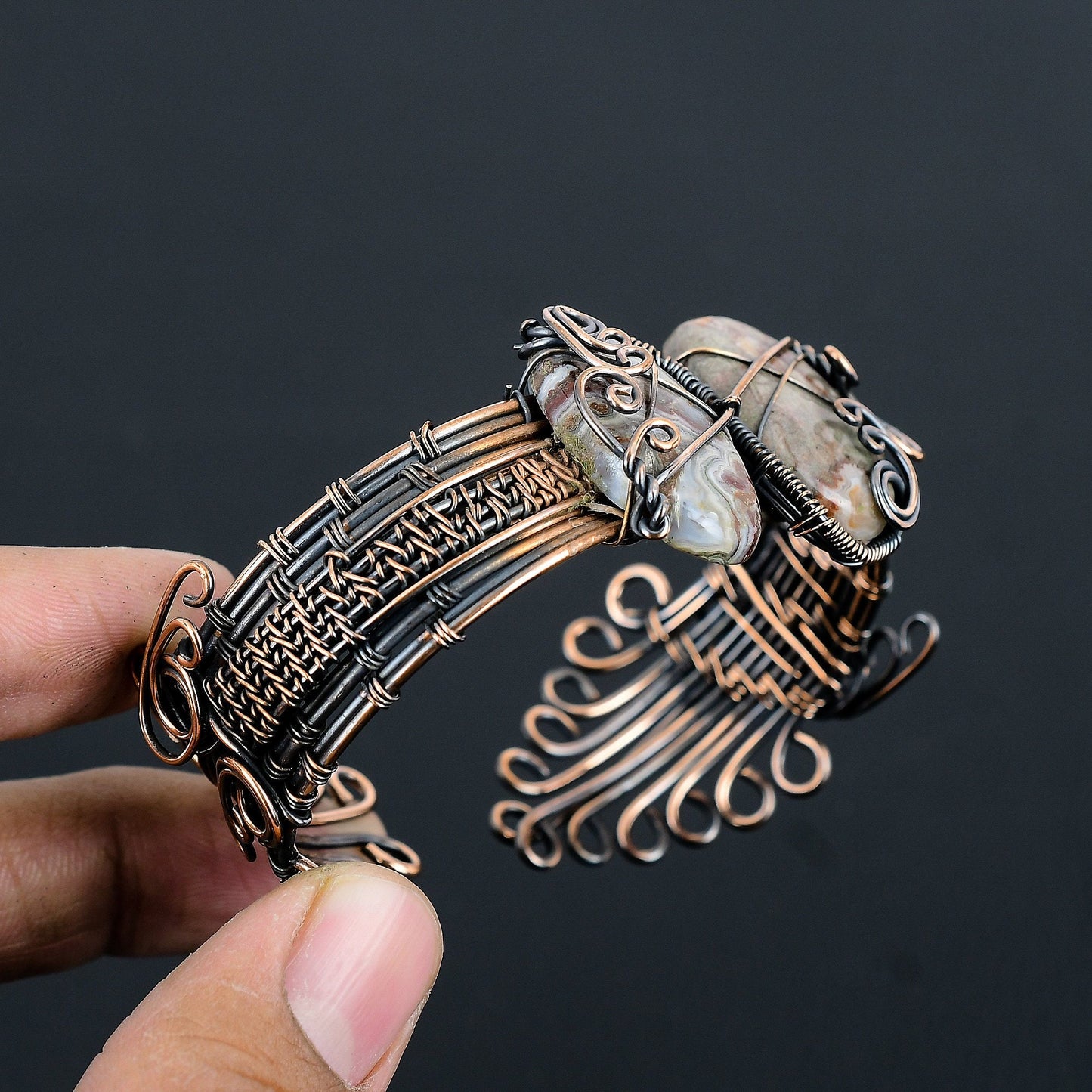 Multicolor Crazy Lace Agate Gemstone Cuff Bracelet