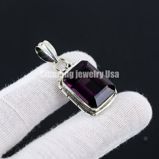 Purple Amethyst Gemstone Sterling Silver Pendant